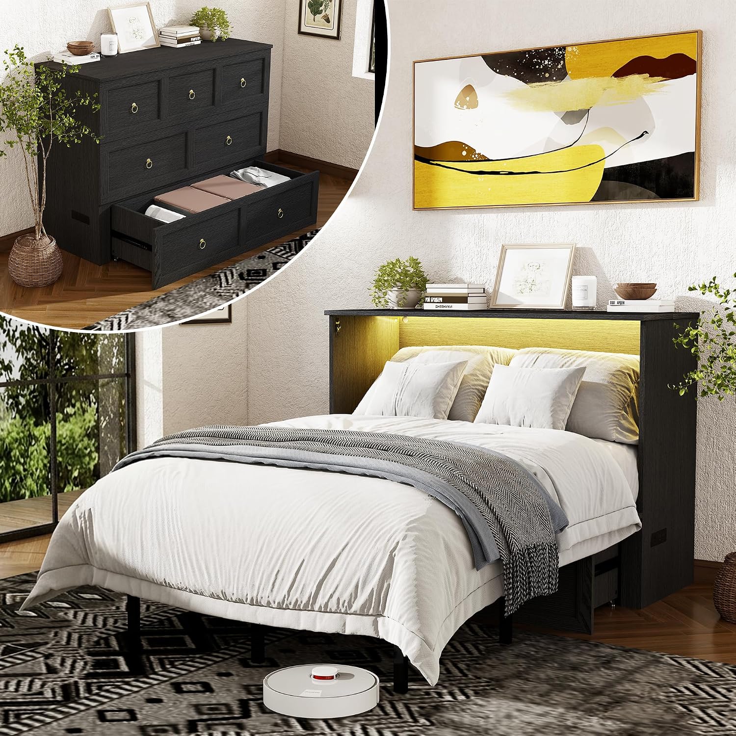 Office Furniture For Small Spaces - 머피 침대 수납 서랍 LED 조명,
