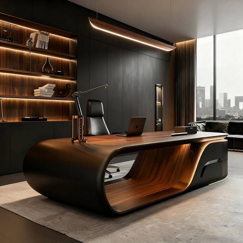 Office Furniture Manufacturers - 고급 모던 L자형 임원용 책상 갈색