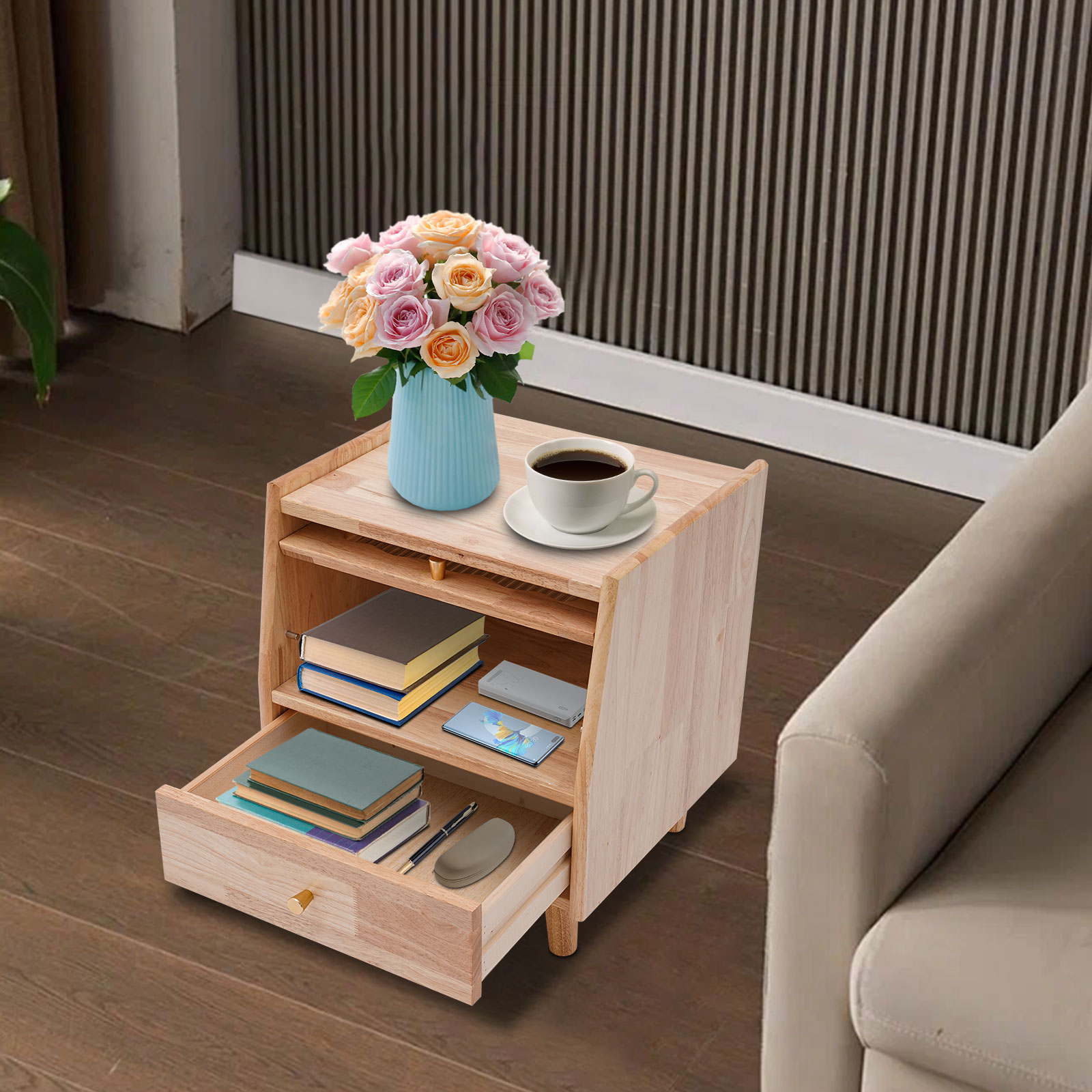 Office Furniture For Small Spaces - 2단 침대 옆 수납장 고무나무 유리