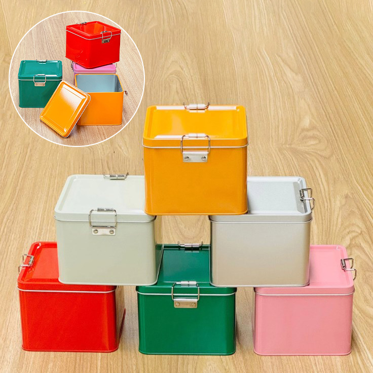 Locker Storage Metal - 정사각형 양철 쿠키 통 뚜껑이 있는