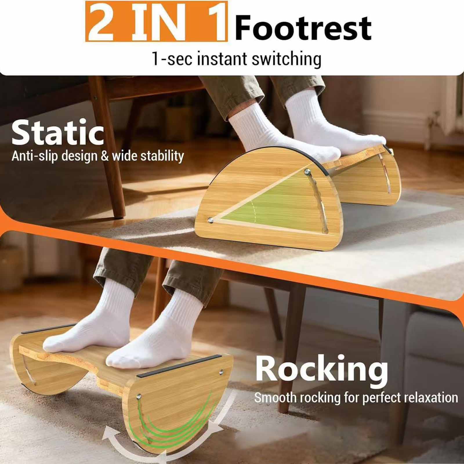 Office Footrest Cushion - 조절 가능한 사무실용 대나무 발 받침대,