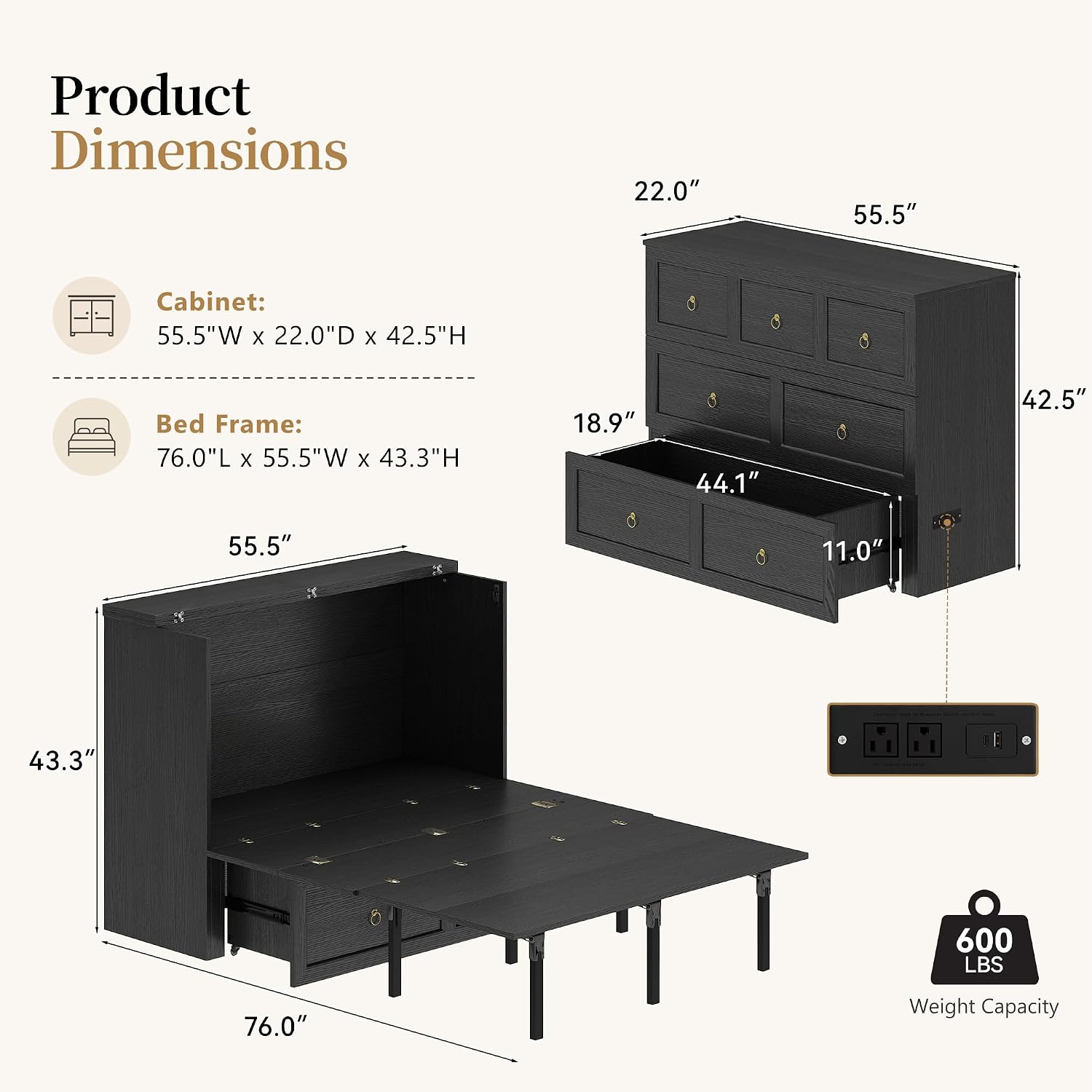 머피 침대 수납 서랍 LED 조명, 캐비닛 침대 충전  - Office Furniture For Small Spaces 리뷰 및 가격