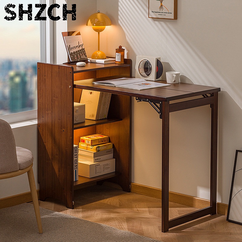 대나무 접이식 책상, 책꽂이 포함, 다기능 소형 컴퓨터 - Office Furniture For Small Spaces 리뷰 및 가격