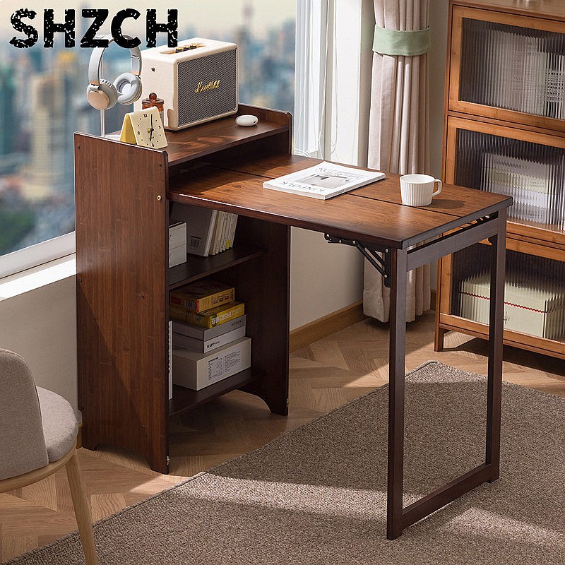 대나무 접이식 책상, 책꽂이 포함, 다기능 소형 컴퓨터 - Office Furniture For Small Spaces 리뷰 및 가격