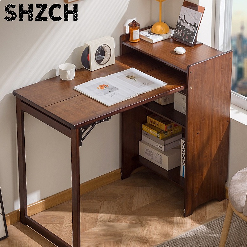 대나무 접이식 책상, 책꽂이 포함, 다기능 소형 컴퓨터 - Office Furniture For Small Spaces 리뷰 및 가격