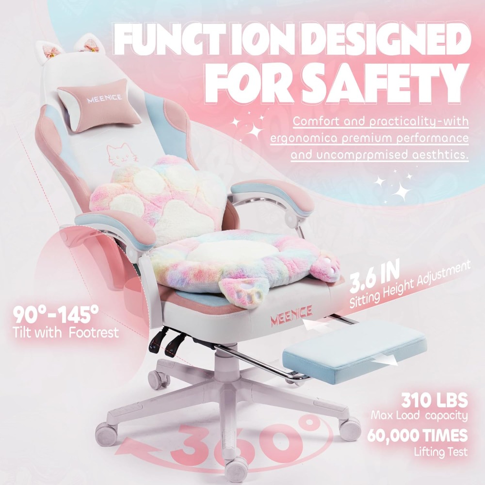 고양이 귀가 달린 귀여운 게임 의자 발바닥과 쿠션, 발 - Office Footrest Cushion 리뷰 및 가격