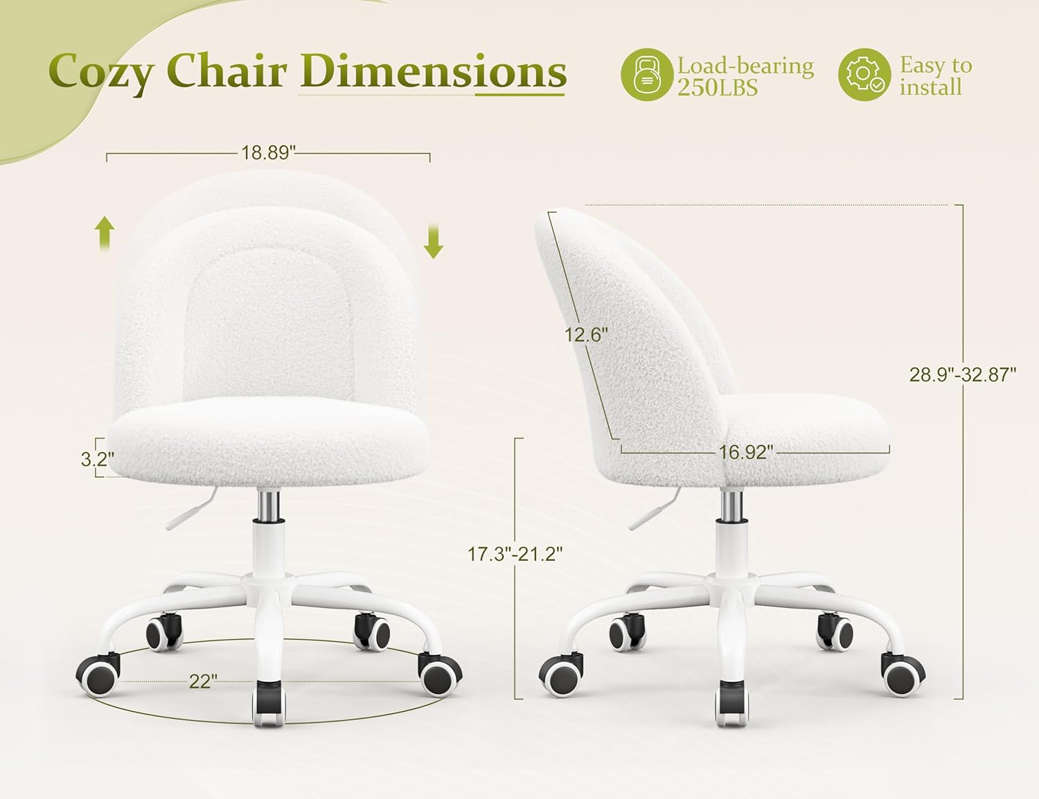 높이 조절 가능한 바퀴 달린 화장대 의자, 팔걸이 없음 - Office Furniture For Small Spaces 리뷰 및 가격