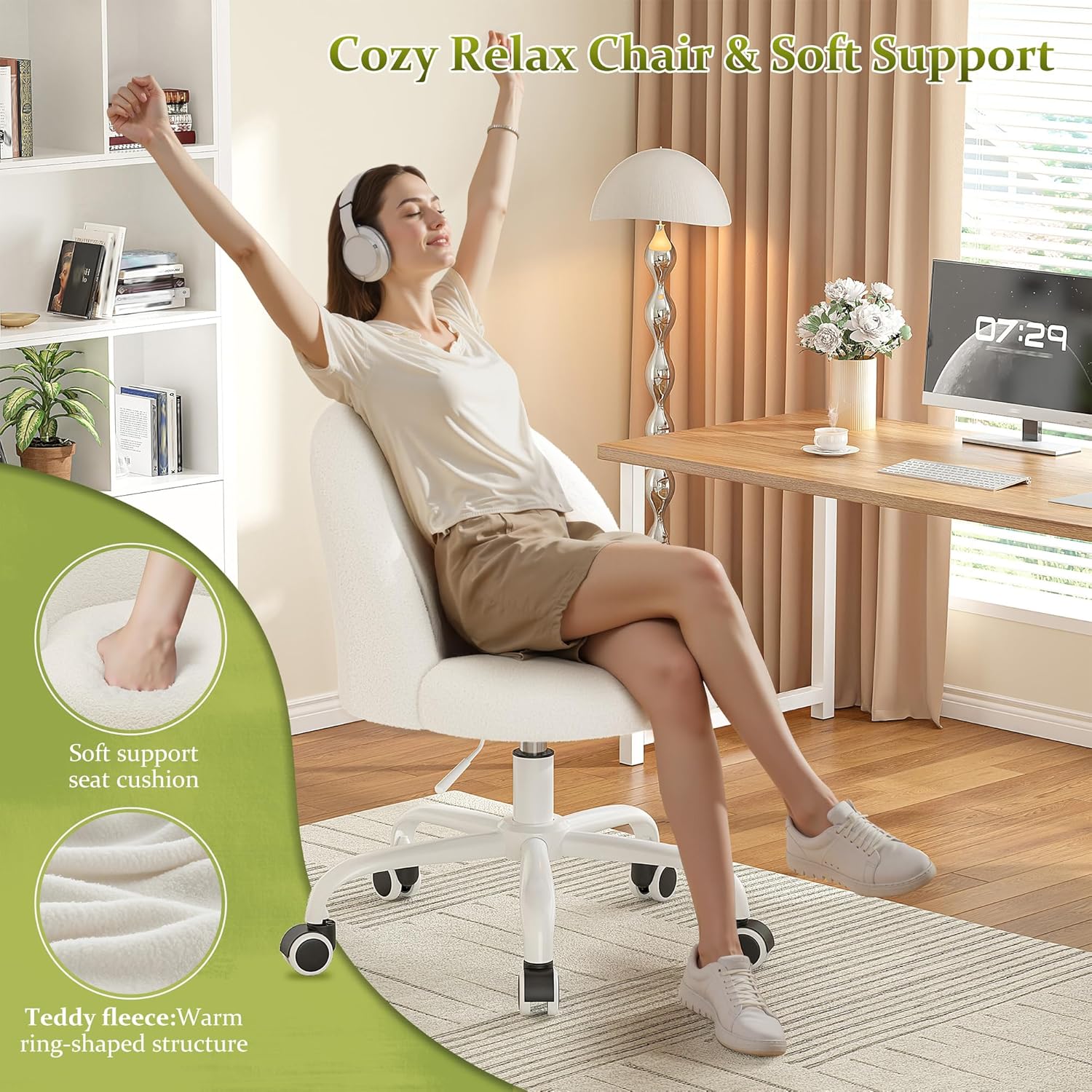 높이 조절 가능한 바퀴 달린 화장대 의자, 팔걸이 없음 - Office Furniture For Small Spaces 리뷰 및 가격