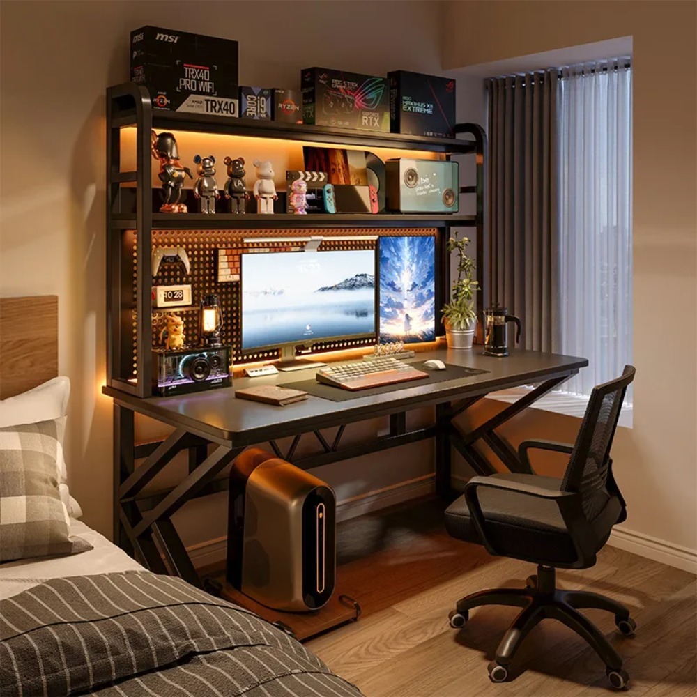 책꽂이와 페그보드가 있는 게이밍 책상, 수납 선반이 있 - Office Furniture For Small Spaces 리뷰 및 가격